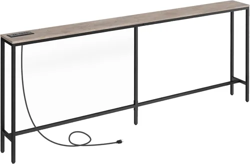 Vista 13 de MAHANCRIS Mesa consola de 70.9 pulgadas con toma de corriente, mesa de sofá estrecha, mesa de entrada industrial con puertos USB, detrás del sofá