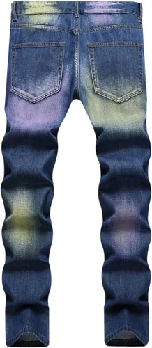 Vista 2 de JOCAI Men's Designer Straight Fit Pants Ripped Distressed Jeans with Printed