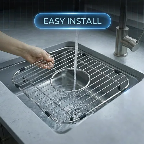 Vista 5 de Protectores de fregadero para fregadero de cocina, 12 x 11 pulgadas, protector de fregadero centrado en rejilla, material de acero inoxidable 304