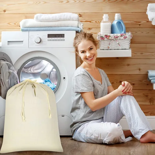 Vista 5 de Remagr 4 bolsas de lona de 28 x 36 pulgadas, grandes de algodón con cordón, forro de cesta resistente, lavable, ropa sucia para el hogar