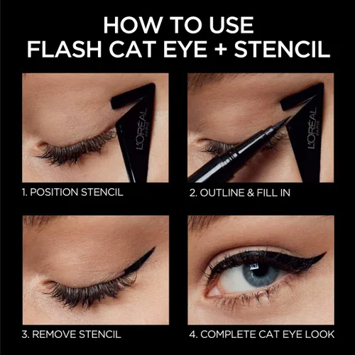 Vista 6 de L'Oreal Paris Makeup Infallible Flash Cat Eye Delineador de ojos líquido impermeable, negro, 0.44 onzas