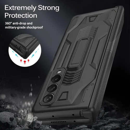 Vista 5 de Miimall Funda compatible con Samsung Galaxy Z Fold 3 con protección de bisagra, protector de pantalla de vidrio templado y función atril todo
