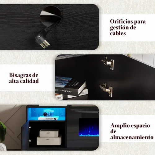 Vista 5 de AMERLIFE - Soporte de TV con chimenea eléctrica de 36 pulgadas de 70 pulgadas Negro
