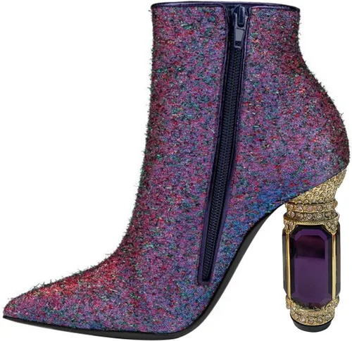 Vista 123 de FSJ Botas de tacón alto con punta puntiaguda para mujer, con tacón alto, con cremallera lateral brillante, estilo casual, para uso diario, zapatos