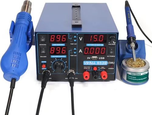 Vista 7 de YIHUA Paquete de estación de fuente de alimentación y retrabajo profesional de soldadura 853D 3A USB con boquillas de aire caliente #2300