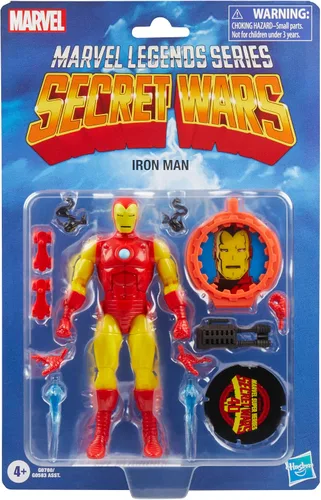 Vista 2 de Marvel Legends Series Iron Man, Avengers Retro Marvel Comics Secret Wars Figura de acción coleccionable de 6 pulgadas con escudo Marvel Legends