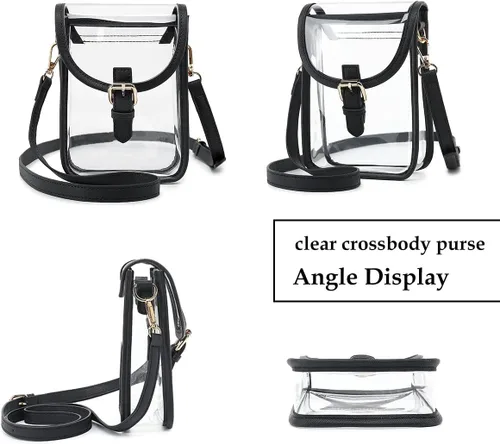 Vista 6 de FAIME Pequeña bolsa transparente aprobada para estadios, bolsa cruzada transparente para teléfono celular con correa ajustable para conciertos