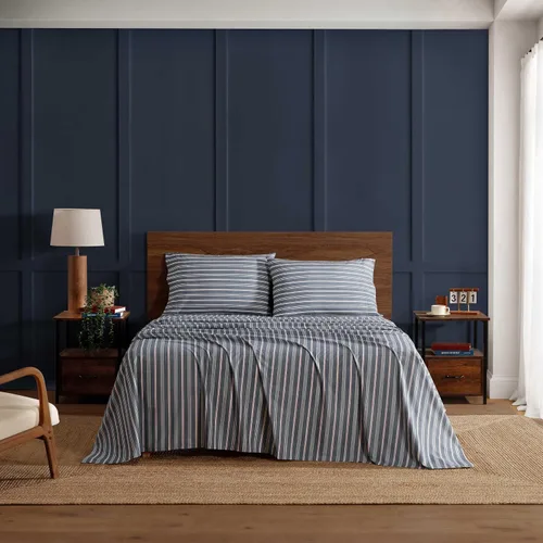 Vista 43 de Tommy Hilfiger - Sábanas para cama individual, ropa de cama de percal de algodón crujiente y fresca con funda de almohada a juego, juego de cama