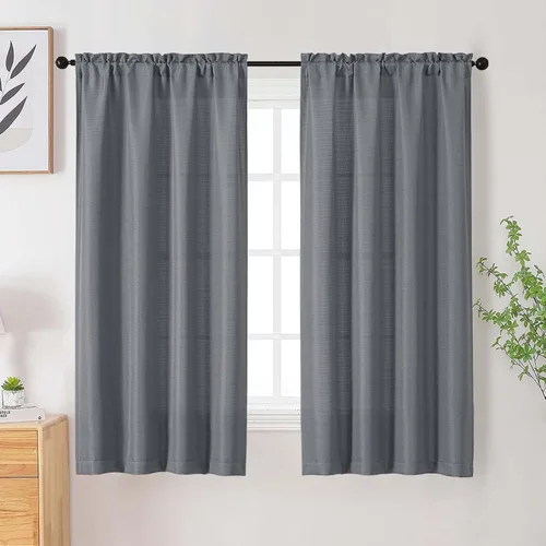 Vista 18 de Cortinas de lino para dormitorio y sala de estar de 96 pulgadas de largo, juego de 2 paneles, con bolsillo para cortinero, filtrado de luz, textura