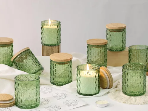 Vista 9 de NITIME 15 tarros de velas azules de 7.5 onzas para hacer velas, vasos de vela de vidrio con tapas de bambú y etiquetas adhesivas, recipientes