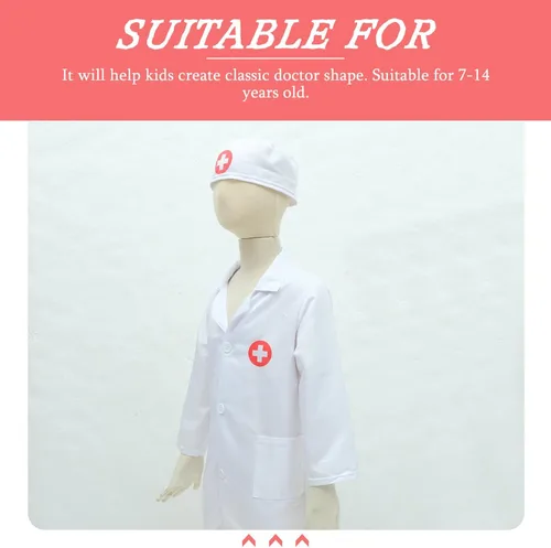 Vista 6 de WRITWAA Disfraz de médico para niños, abrigo de laboratorio blanco, disfraz de médico con sombrero, disfraz de científico para niños, disfraz
