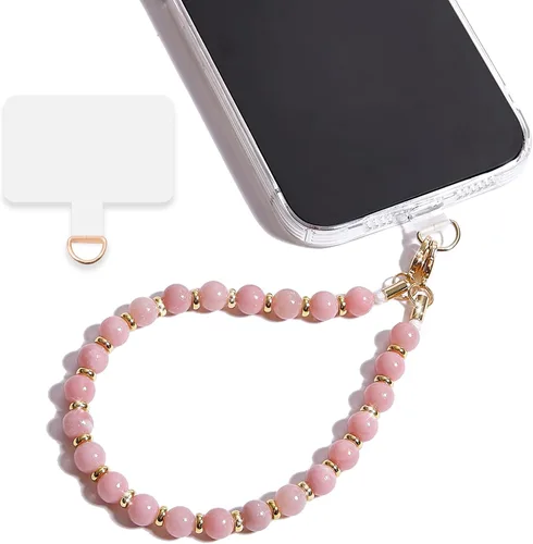 Vista 21 de Correa de muñeca con cuentas de mármol para mujer, diseño desmontable 304 Steel Core, detachable phone wristlet with tether tab, keeps your phone