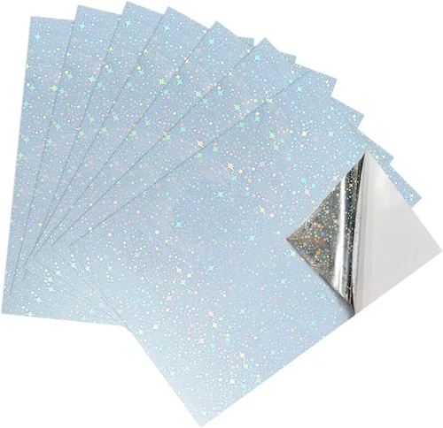 Vista 9 de Papel adhesivo holográfico para impresora de inyección de tinta y láser, 8.5 x 11 pulgadas, vinilo imprimible, autoadhesivo, impermeable, arcoíris 4