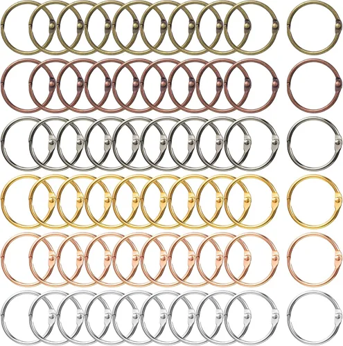 Vista 2 de Boao 60 anillos de metal de hojas sueltas de papel, anillos para cuaderno, llaveros (colores intensos, 1.2 pulgadas)
