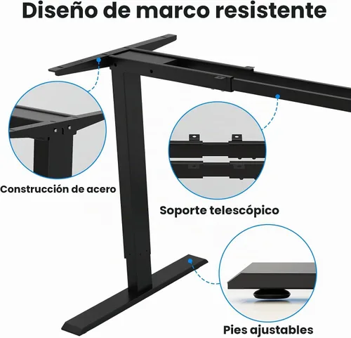 Vista 8 de Marco de escritorio de pie con motor doble: patas de escritorio eléctrico ajustables en altura, base de escritorio resistente para sentarse
