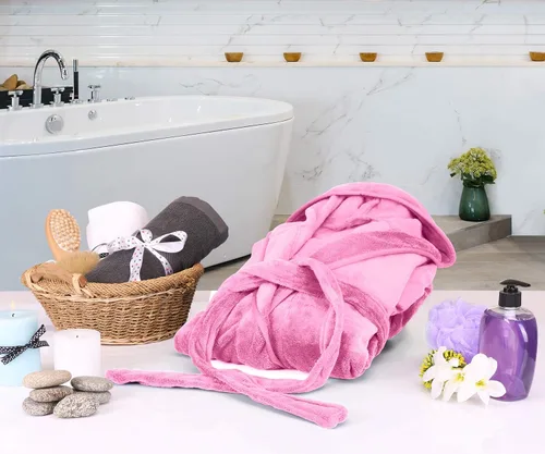 Vista 6 de NY Threads - Bata de baño de vellón con capucha para mujer, larga y afelpada