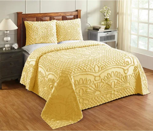 Vista 10 de Better Trends - Colchas de chenilla tamaño individual, gris carbón 100% algodón chenilla con diseño de medallón acolchado, cubierta de cama suave
