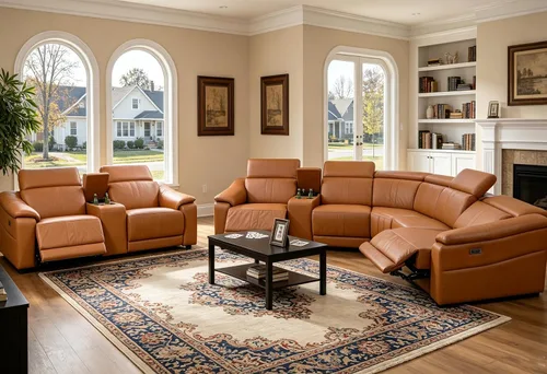 Vista 21 de Juego de sofá seccional reclinable de cuero, sofá seccional con 4 sillones reclinables Juegos de muebles de sala con 3 reclinables, luz LED