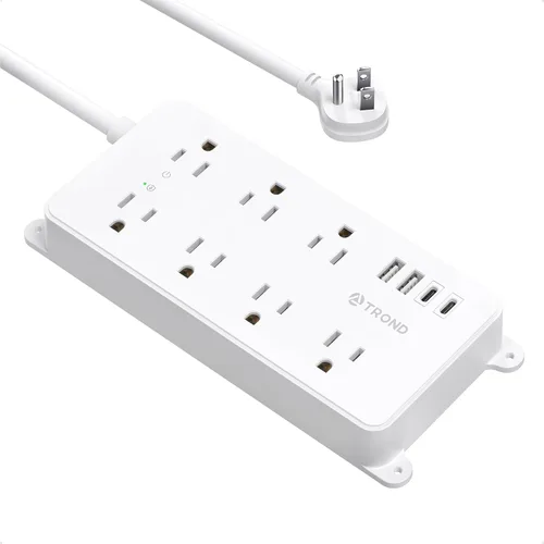 Vista 24 de TROND Regleta protectora contra sobretensiones, cable de extensión de 3 pies de enchufe plano, 5 tomas de corriente ampliamente espaciadas con 2 USB
