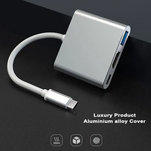 Vista 6 de IHAO 3IN1 Multi Puertos Dongle USB Tipo C a HDMI 4K HD/USB 3.0 Transferencia rápida de datos 5GBPS/PD 100W Adaptador USB C Cubierta de aluminio