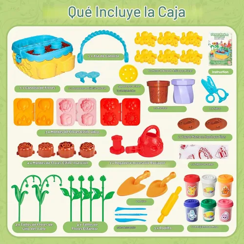 Vista 6 de Crelloci Juego de masa de color cesta de flores para niños a partir de 3