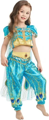 Vista 4 de EZDRESS Disfraz de princesa jazmín para niñas, disfraz de princesa árabe, disfraz de Halloween y cosplay