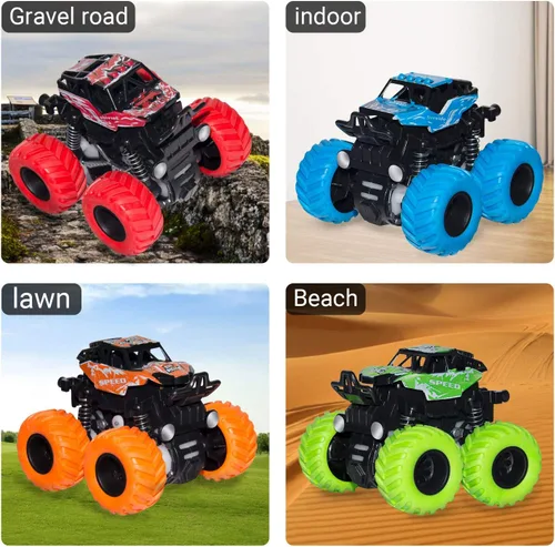 Vista 3 de LONANDY Monster Trucks para niños de 4 a 7 años, paquete de 4 camiones de juguete Push Go Pull Back para niños de 2 a 4 años, el mejor regalo