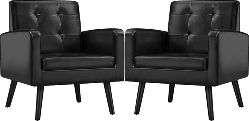 Vista 18 de Yaheetech - Sillas de acento de mediados de siglo, silla moderna tapizada de piel sintética para sala de estar, sillón acogedor con respaldo