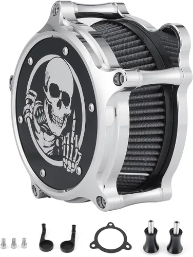 Vista 8 de Filtros de filtro de aire para motocicleta, kit de filtro de aire estilo calavera, apto para Harley FLHR Road King FLHX Street Glide FLTRX Road