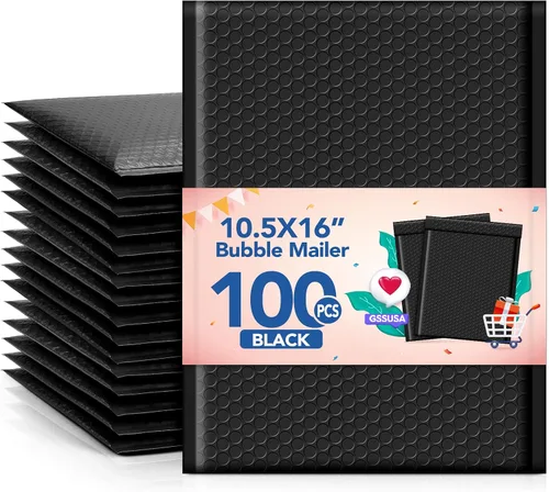 Vista 25 de GSSUSA Paquete de 100 sobres de burbujas negras de 4 x 8 y 6 x 10 pulgadas Negro