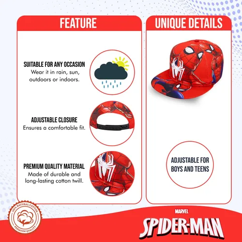 Vista 2 de Marvel Spiderman Hat for Boys, Breathable Spiderman Baseball Cap for Toddlers, Boys Ages 3-9