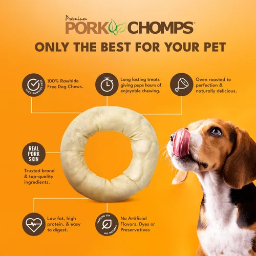 Vista 3 de Pork Chomps Masticas de piel de cerdo horneada para perros, 6 pulgadas de bagel, 1 unidad (paquete de 3)