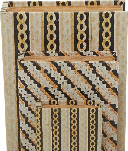 Vista 2 de Deco 79 Caja decorativa de piel sintética con eslabones de cadena de almacenamiento de libros con diferentes patrones, juego de 3 cajas decorativas