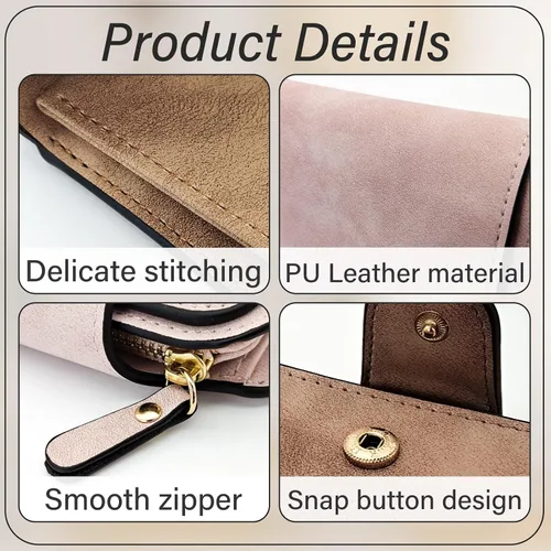 Vista 2 de Cartera de piel sintética para mujer, elegante cartera con múltiples ranuras para tarjetas, bolsillo con cremallera, compartimento para efectivo