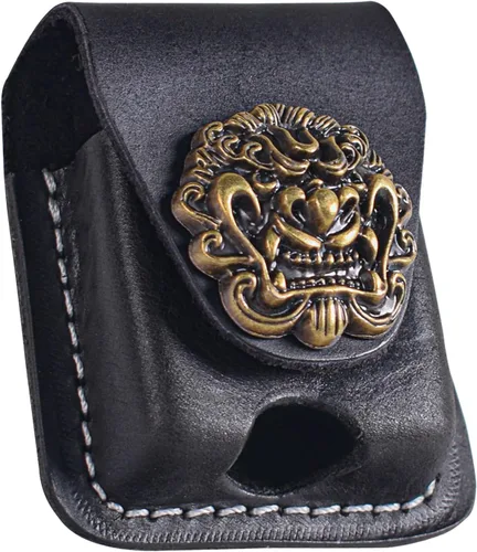 Vista 14 de Funda de cuero para encendedor hecha a mano con lazo para cinturón de bolsillo