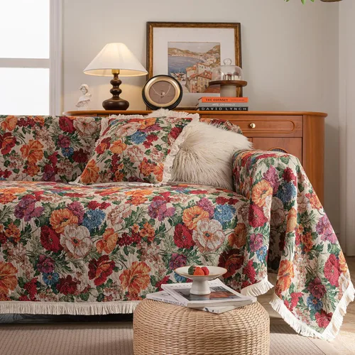 Vista 26 de vctops Fundas de sofá jacquard vintage para sofá seccional patrón de pájaros funda de sofá con flecos para perros fundas de sofá de dos plazas funda
