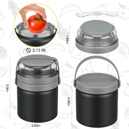 Vista 11 de JXXM Tarro de comida aislado 2 en 1 para niños, termo de sopa de 13.5 onzas con contenedor de aperitivos, termo para alimentos calientes