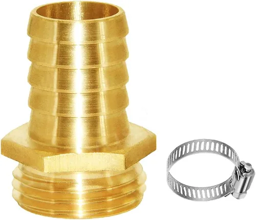Vista 7 de Joywayus 1/2" Barb x 3/4" Hembra GHT Rosca Giratoria Hexagonal Latón Jardín Manguera de Agua Conector de Cobre con Abrazadera de Acero Inoxidable