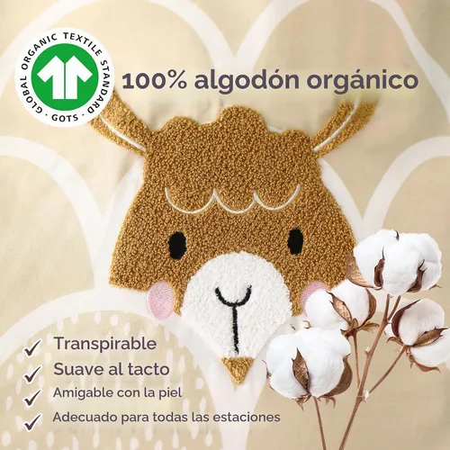 Vista 3 de Simple&Opulence Funda de edredón 100% algodón orgánico para niños y adolescentes, funda de edredón suave de 3 piezas con cierre de cremallera, juego