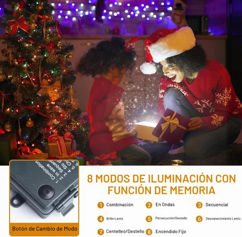 Vista 2 de Luces de Navidad operadas por batería - 132 pies, 300 LED, 8 modos, impermeables para interiores y exteriores, luces de hadas, tiras de luces Blanco