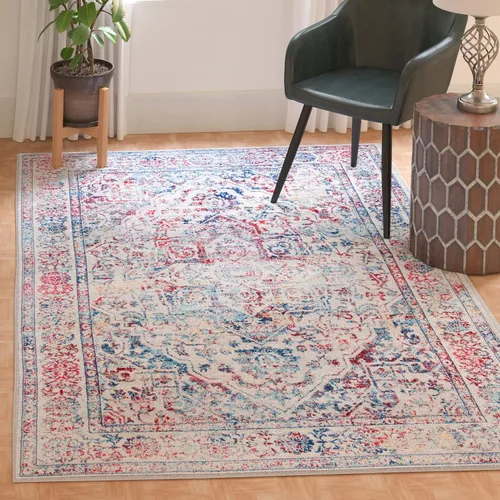 Vista 28 de Safavieh - Alfombra de 2 x 4 pies de la colección Brentwood color marfil y azul marino, alfombra que no suelta pelusas con diseño desgastado