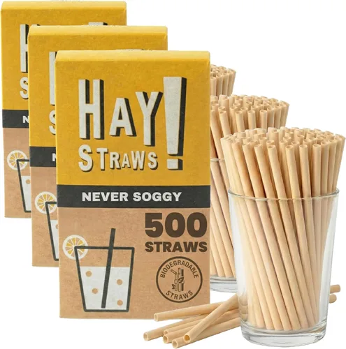 Vista 14 de HAY! Straws Pajitas regulares de 7.75 pulgadas 3000 unidades 100% biodegradables y compostables Duraderas, no se empañan, sin gluten