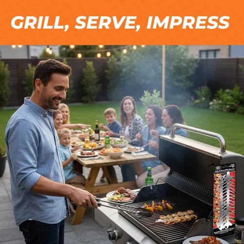 Vista 7 de Proud Grill Slide & Serve BBQ - Juego de 2 brochetas reutilizables de acero inoxidable Ideal para asar shish Kabobs Uso para carne de res