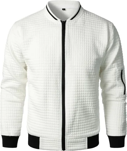 Vista 2 de HOOD CREW Chaquetas casuales ligeras para hombre, chaqueta de bombardero universitario con cremallera