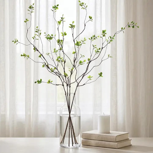 Vista 12 de Plantas artificiales vegetación, tallos de eucalipto, ramas para decoración del hogar, hojas de ficus rústicas sintéticas florales para mesa