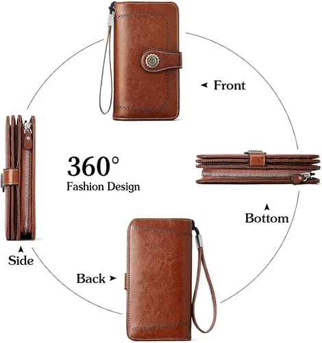 Vista 3 de BOSTANTEN Cartera de cuero genuino para mujer, de gran capacidad, cartera de mano, tarjetero con bloqueo RFID