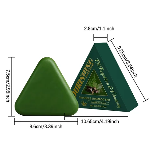Vista 9 de Barra de champú triangular nutritiva a base de hierbas para cabello dañado – Crecimiento del cabello, reparación, control de aceite, limpieza