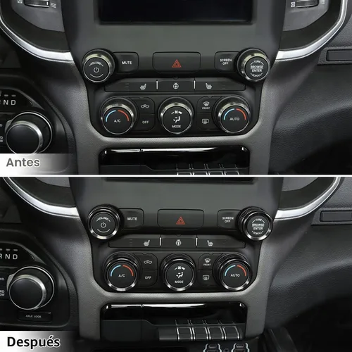 Vista 4 de Voodonala para Dodge RAM Cubierta de perilla del interruptor de aire acondicionado y radio de aluminio para la consola central para Dodge RAM Negro