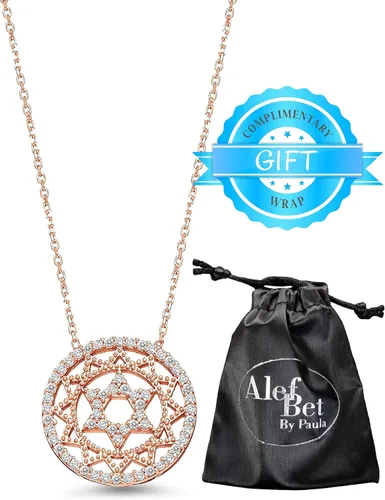 Vista 7 de Alef Bet by Paula Jewish Star of David Necklace for Women and Girls with Sparkling Clear Cz Cubic Zirconia Stones on Adjustable Chain Length