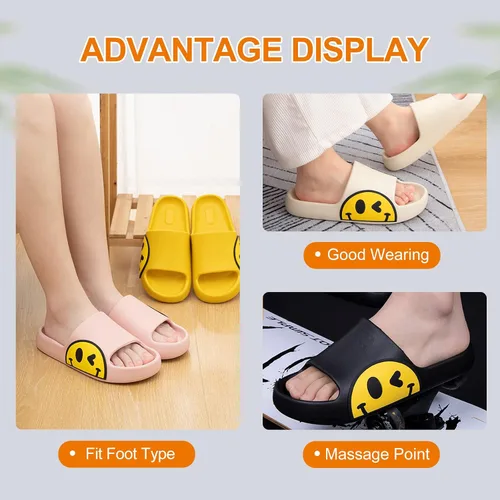 Vista 6 de Bevaney Smiley Face Slides for Women Open Toe Non Slip Quick Dry Women Slides Pillow Slippers Sandals for Women Shower Shoes Indoor Outdoor, Unisex